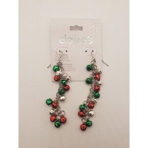 Claires Dangle Christmas Bell Multi-Color Pierced Hook Back Earrings